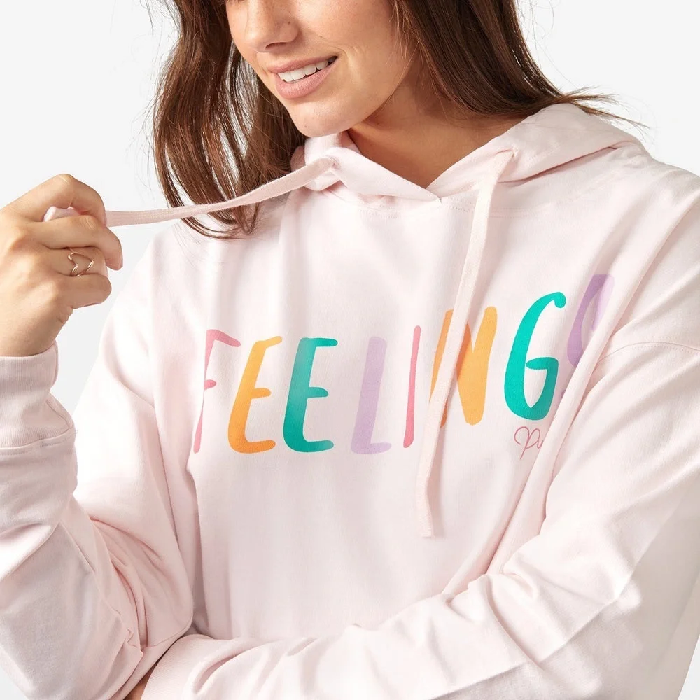NWT Pura Vida Feelings Cropped Hoodie Light Pink Lightweight Loungewear - Picture 3 of 10